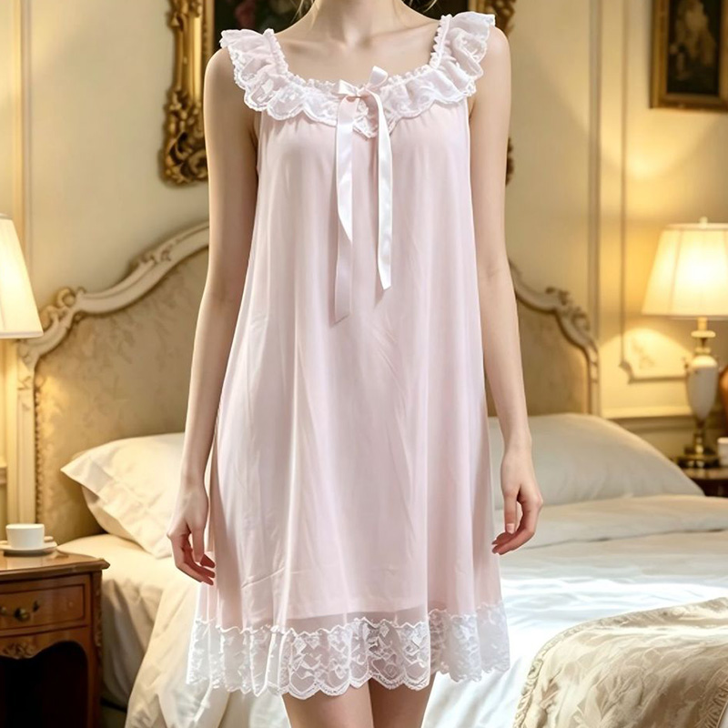 Summer Clothing Stores - Women Sleeping Gown Sleeveless Ruffles Mesh